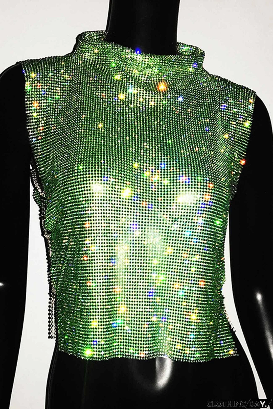 Rhinestone Mock Neck Tank Top