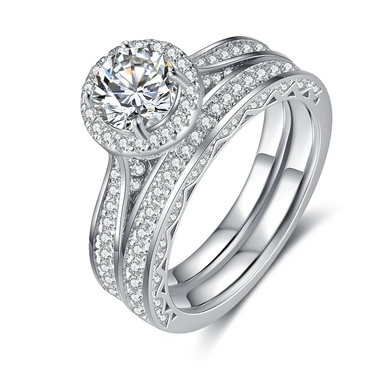 Round Cut Moissanite Diamond Ring Set Dainty Solitaire Engagement Ring