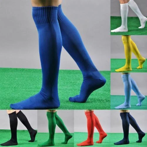 Hirigin Cool Mens Socks Sport football Soccer Long Socks Near Knee High Sock Baseball Hockey Y White Yellow Blue Socks