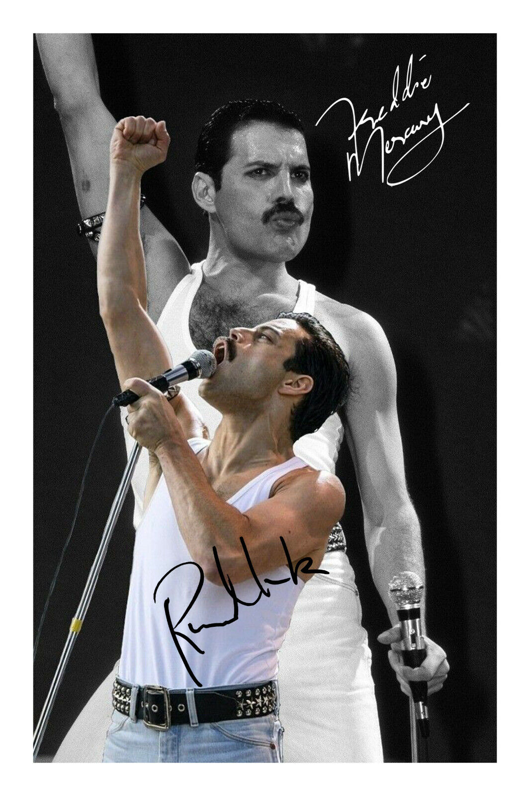 Rami Malek and Freddie Mercury Signed A4 Photo Poster painting Print Autograph Bohemian Rhapsody