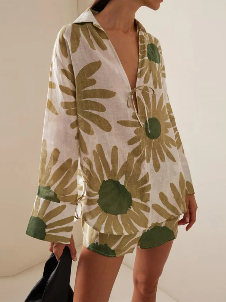 Green Flower Printed Vacation Set