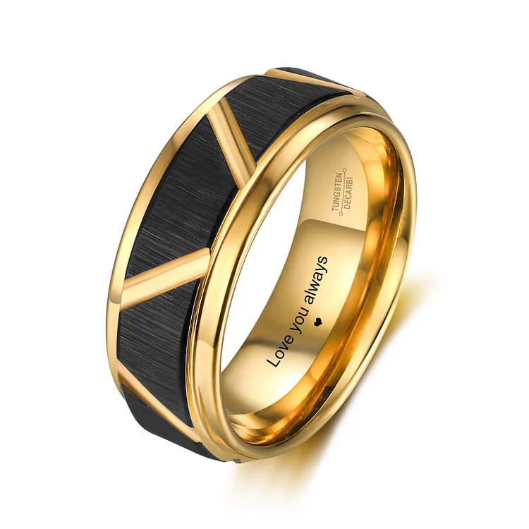 Personalized Mens Ring Engraved Names Tungsten Steel Ring for Him