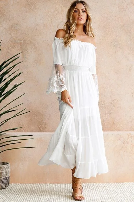 Dress Collar Lace Stitching Casual Dress White Dresses | EGEMISS