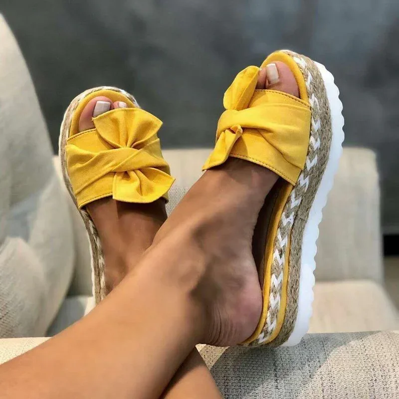 Qengg New Women Slippers Platform Wedge Sandals Fashion Bow Peep Toe Beach Outdoor Ladies Walking Shoes Plus Size Zapatilla Mujer