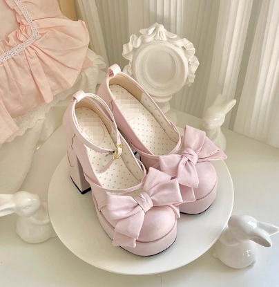 Thepearlpad Women's Lolita High Heels Chunky Heel Sandals Mary Jane PU Leather Shoes Retro Thick Sole Party Bowknot Summer