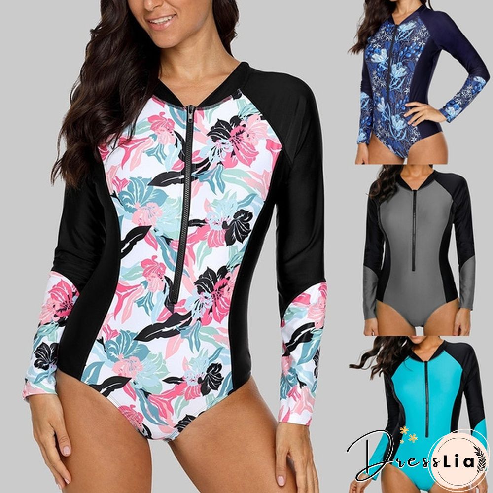 Charmleaks Womens Long-Sleeve Rashguard One-Piece Swimsuit Swimwear Surfing Top Rash Guard