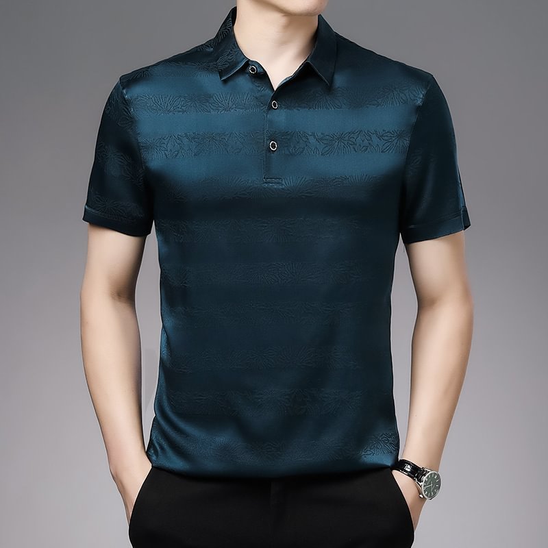 Sky Blue Silk Shirt Young And Middle-aged Men's Top