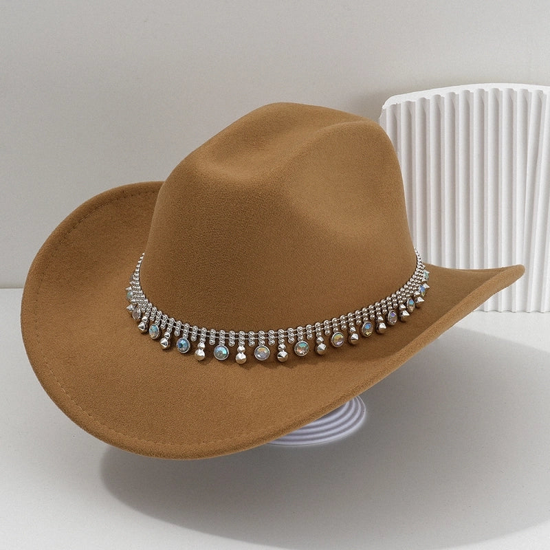 Men’s And Women’s Neutral Style Cowboy Hat Party Hat Colorful Round Gemstone Exquisite Belt Festival Performance