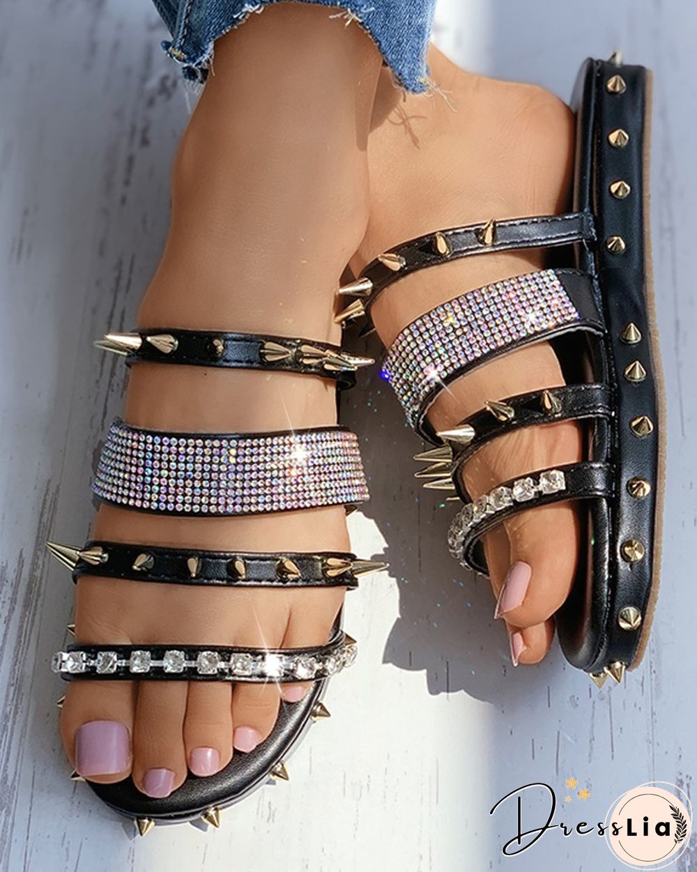 Glitter Studded Rivet Design Sliders