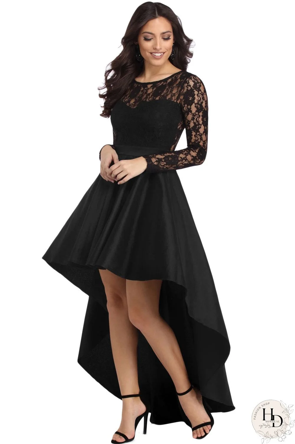 Sexy Lace Panel High Low Graduation Dress