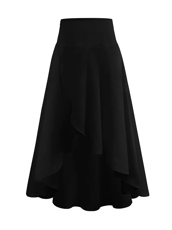 Simple  Asymmetric Split-Front Falbala Solid Color  Skirts Bottoms