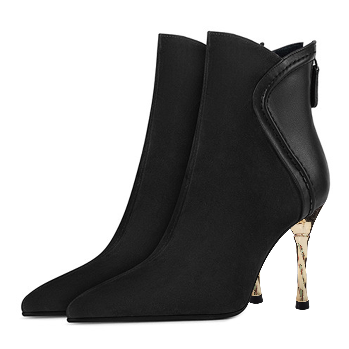 Black Pointed Toe Metallic Stiletto High Heel Dress Boots for Women Nicepairs