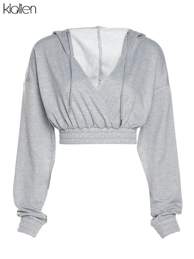 Autumn Fashion Casual Long Sleeve V Neck Hooded Hoodies Long Dress Two Piece  For Women 2022 New Simple Solid Soft Cotton Sweatshirt Female - Shop Trendy Women's Clothing | LoverChic