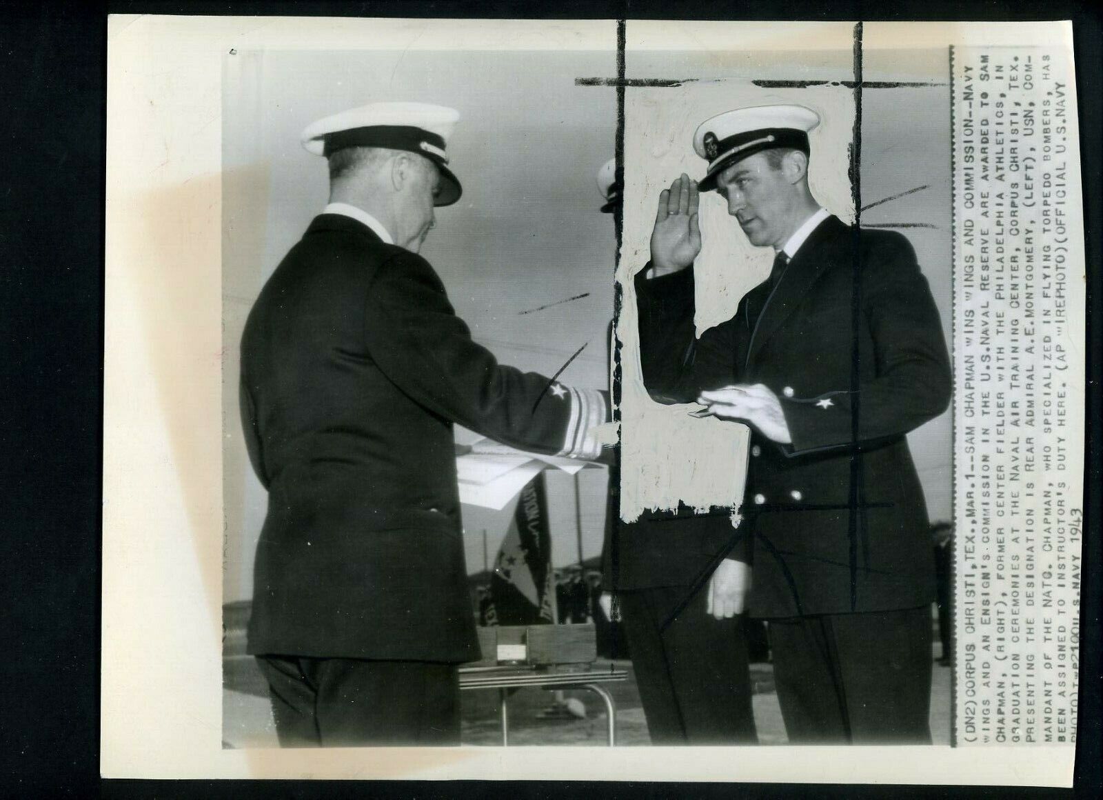 Sam Chapman Navy Wings & Commission Corpus Christi 1943 Press Photo Poster painting Athletics