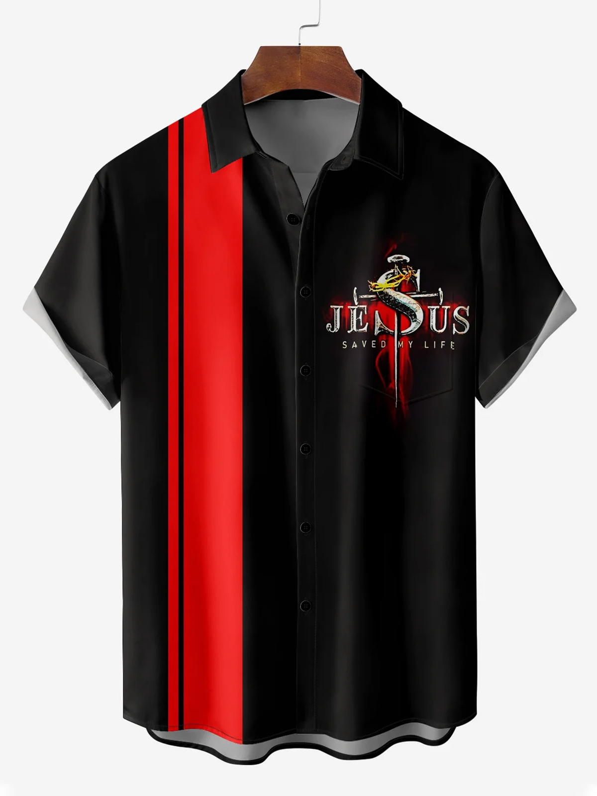 Men's Cross Print Short Sleeve Bowling Shirt PLUSCLOTHESMAN