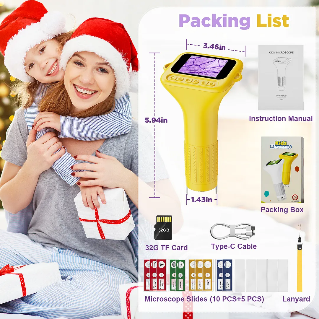 BEBANG Handheld Microscope, 1080P Digital Portable Microscope for Adults Kids, 32GB, 15 Slides