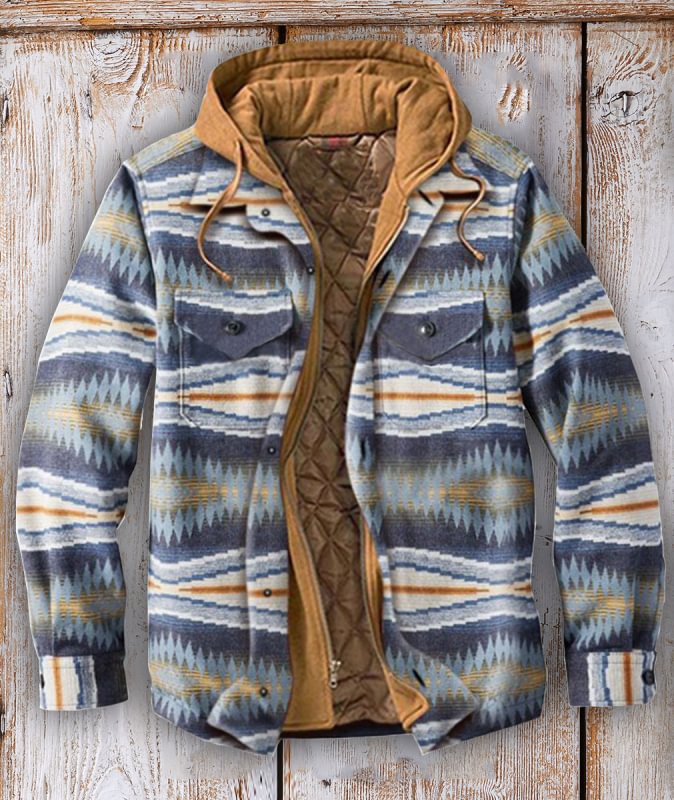 Men's Autumn and Winter Plaid Long Sleeve Loose Hooded Jacket
