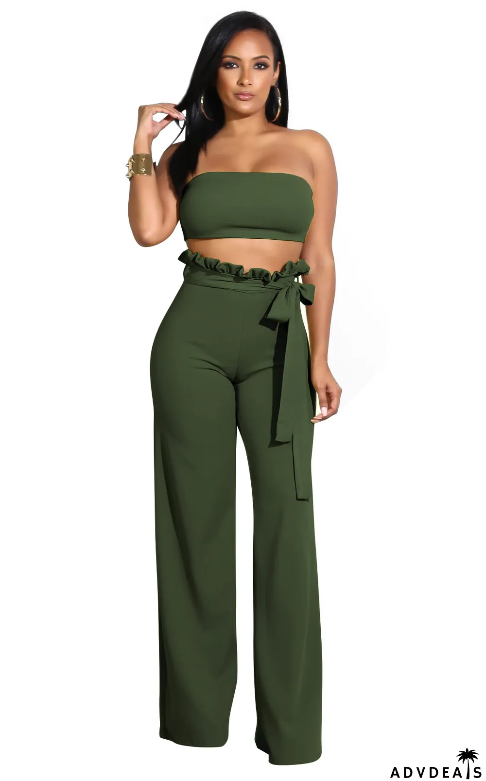 Solid Tube Top And Pants Two Piece Sets