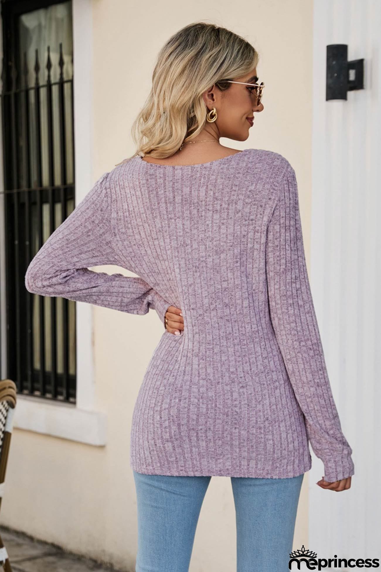 Casual Square Neck Ribbed Sweater