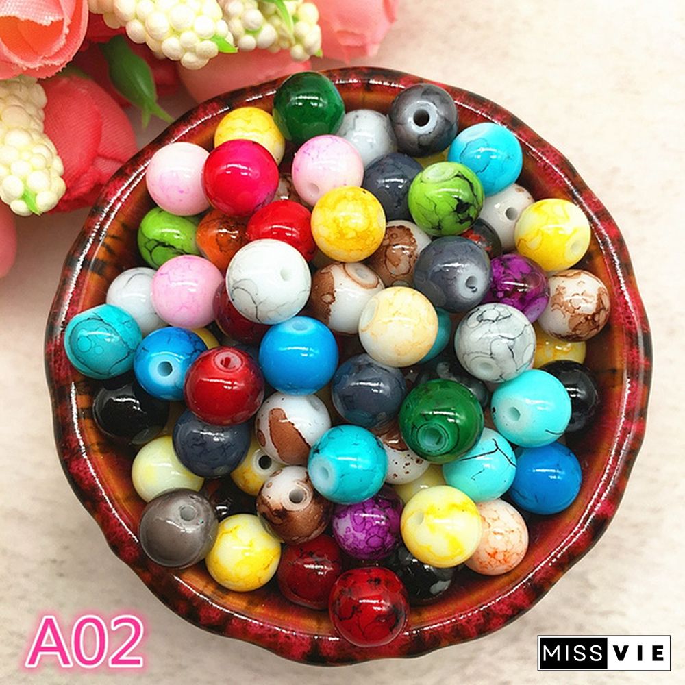 NEW 4-10mm Mix-color Round Pattern Glass Beads Loose Spacer Beads For Jewelry Making DIY Bracelets Earrings