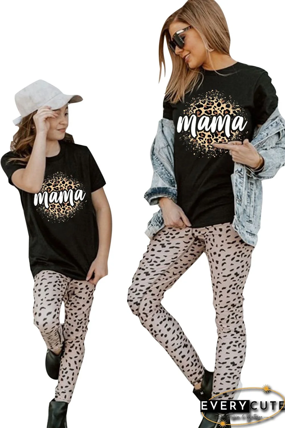 Black Family Matching Mama Leopard Print Short Sleeve T Shirt