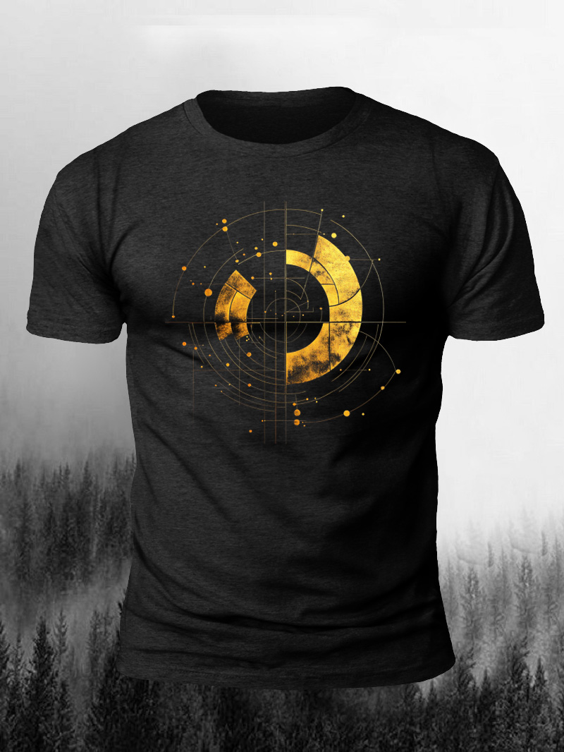 Men's Circular Geometric Lines Printed Short-Sleeve T-shirt