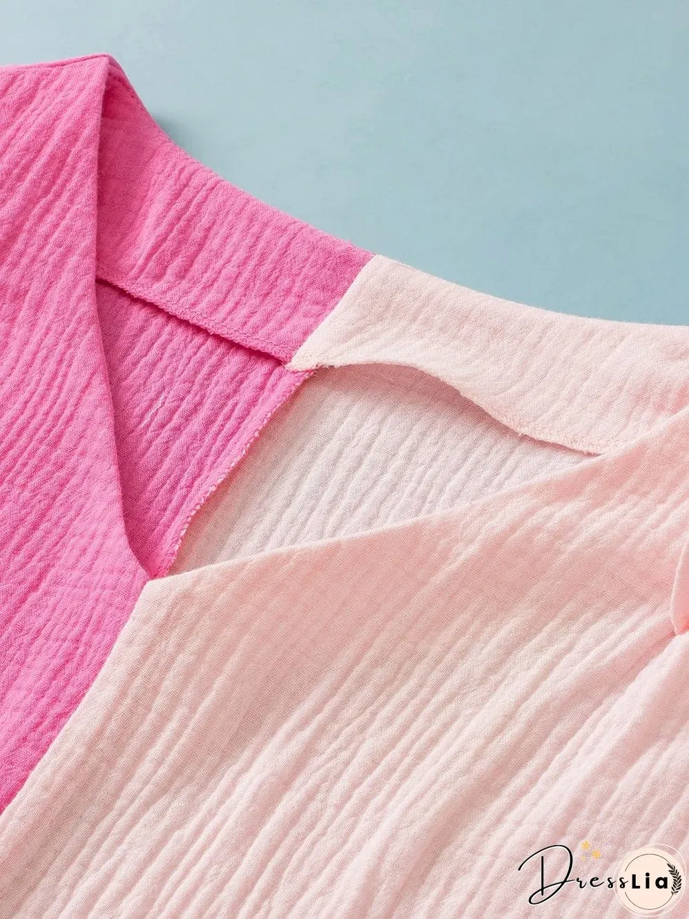 Pink Tiered Ruffle Sleeve Color Block Blouse