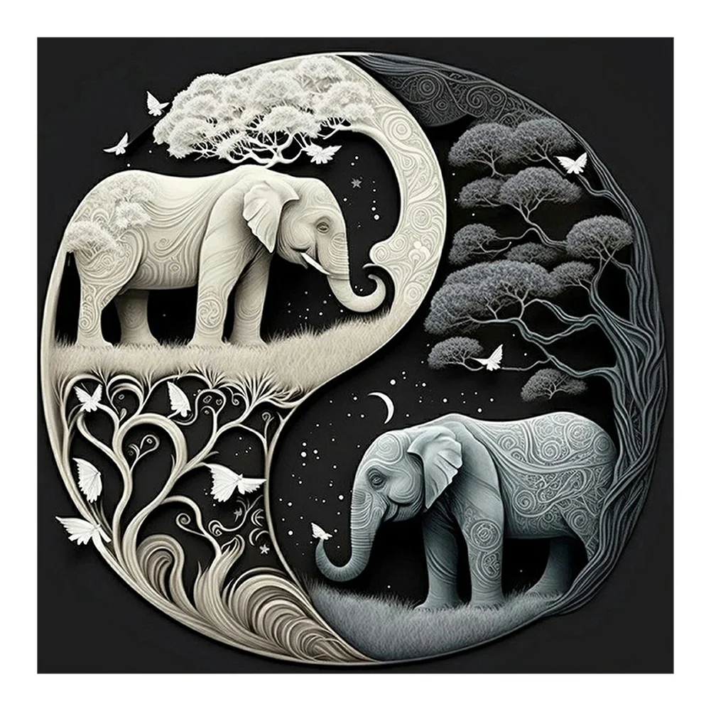 5D DIY Full Square Drill Diamond Painting Kit Elephant Yin Yang Symbol (F1289)