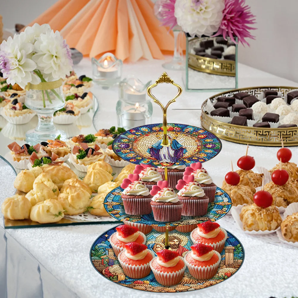 3 Tier Our Lady Round Diamond Painting Tray Food Plate for Adults Beginners