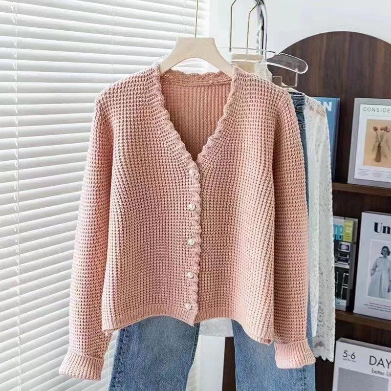 Ueong Sweater Women's Cardigan Loose Short Style Fragrant Style Purple Sweater Coat Popular This Year 2024 New Blouse