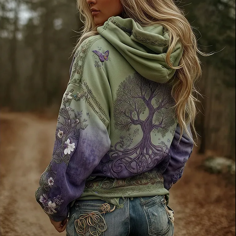 Women's Vintage Viking Tree Of Life Art Gradient Comfort Hoodie