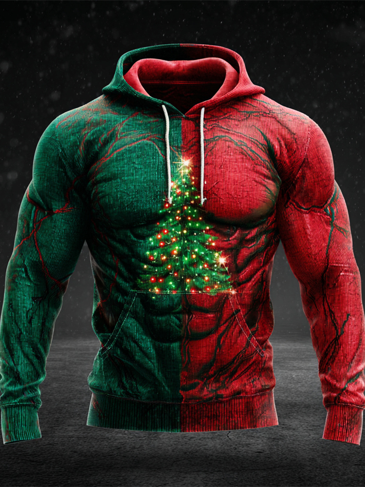 Vintage Glowing Christmas Tree Men's Hooded Sweatshirt elevenforest