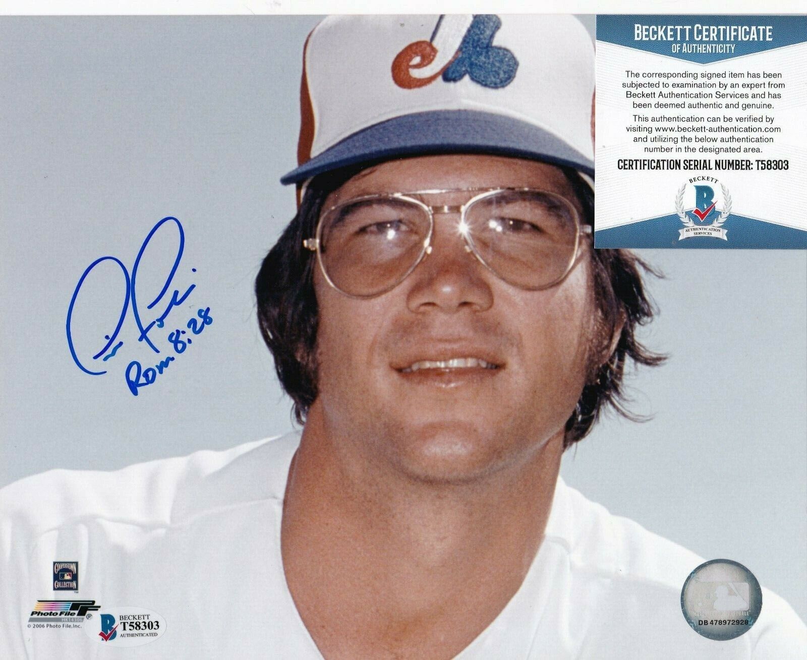 TIM FOLI MONTREAL EXPOS BECKETT AUTHENTICATED ACTION SIGNED 8x10