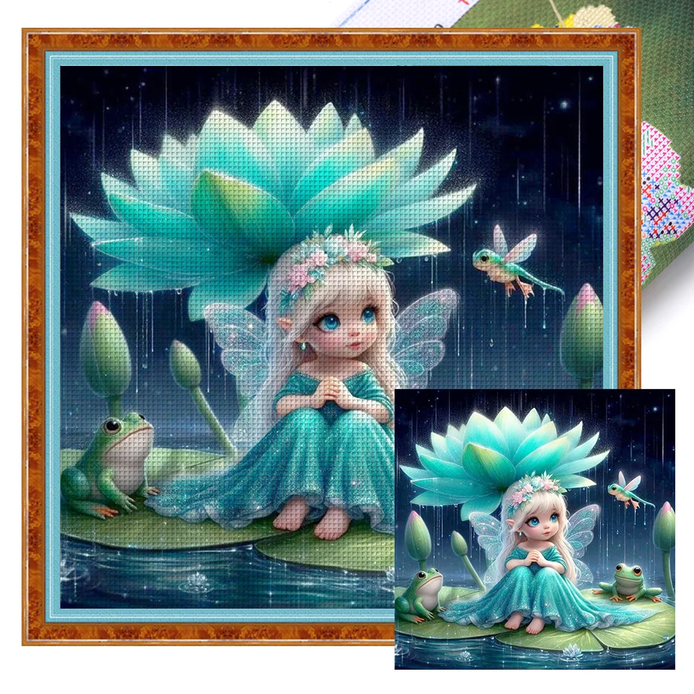 Pre Printed Cross Stitch DIY Kit, A Cute Cartoon Girl, Stamped Cross buy Stitch Kit, Needlework, Wall Decoration