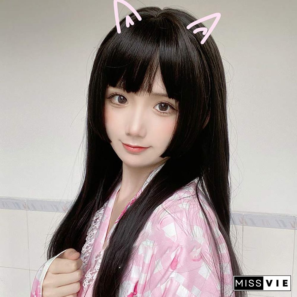 Princess Cut Wig Long Straight With Air Bangs