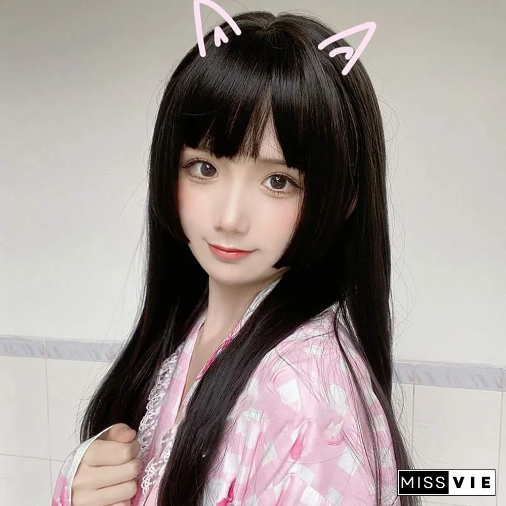 Princess Cut Wig Long Straight With Air Bangs
