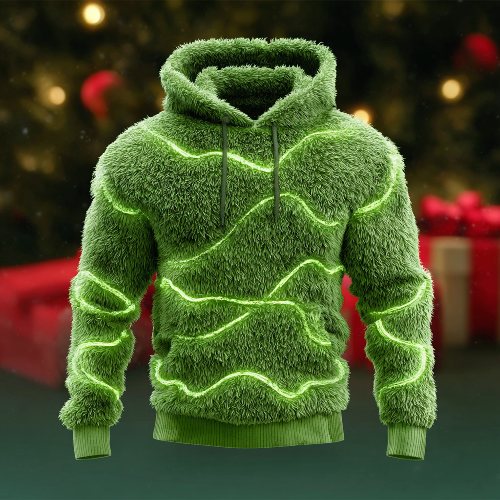 Christmas Lights Design Men's Winter Warm Flannel Sweatshirt elevenforest