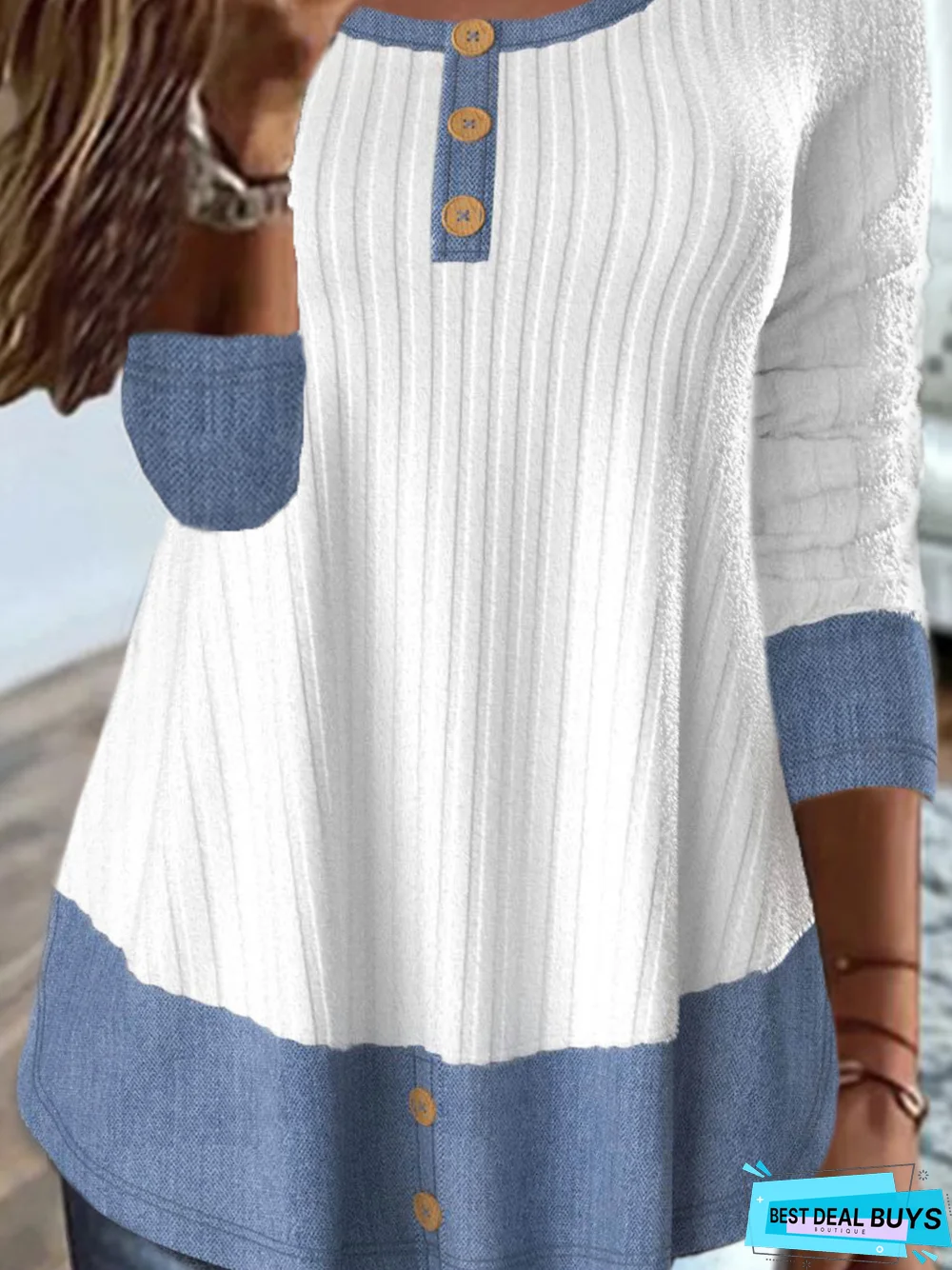 Color Block Crew Neck Casual Jersey T-Shirt TUNIC