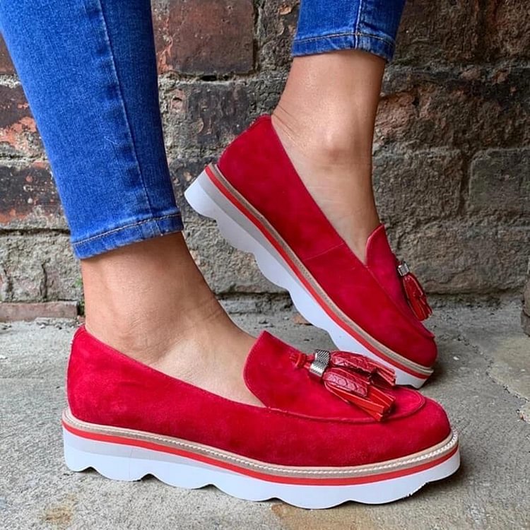 Women Suede Tassel Slip On Platform Loafers -loafers