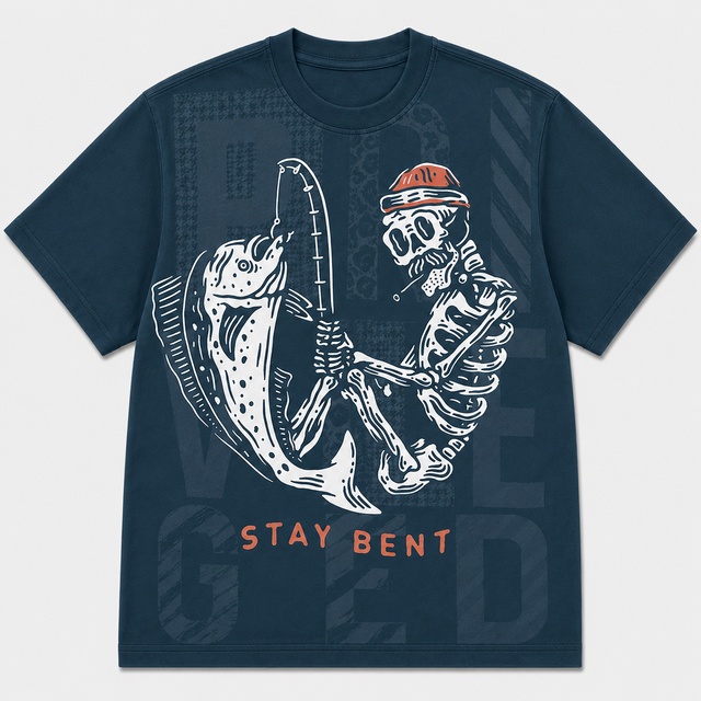 Surf Stay Bent Cotton T-Shirt - Navy / Orange / White