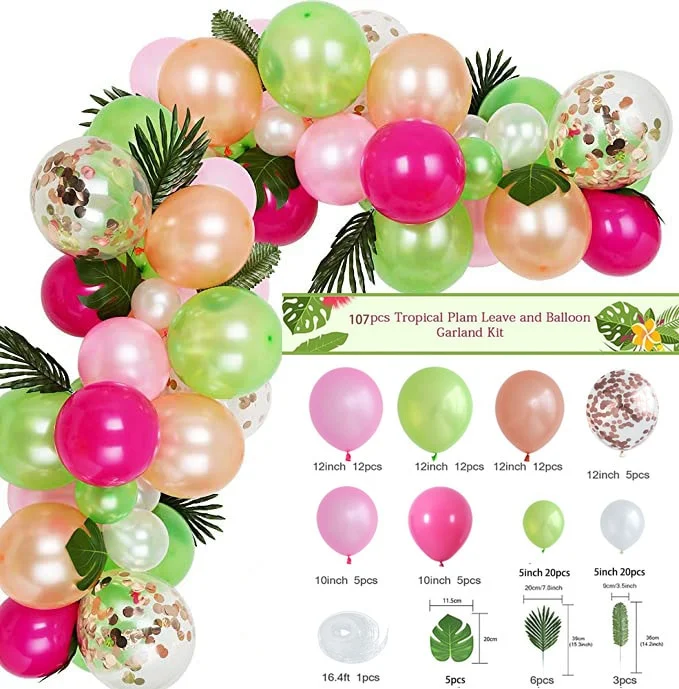 Back To School  107pcs Tropical Hawaii Party Balloons Garland Kit Luau Balloon Party Decor Baby Shower Wedding Birthday Bachelorett Balloons