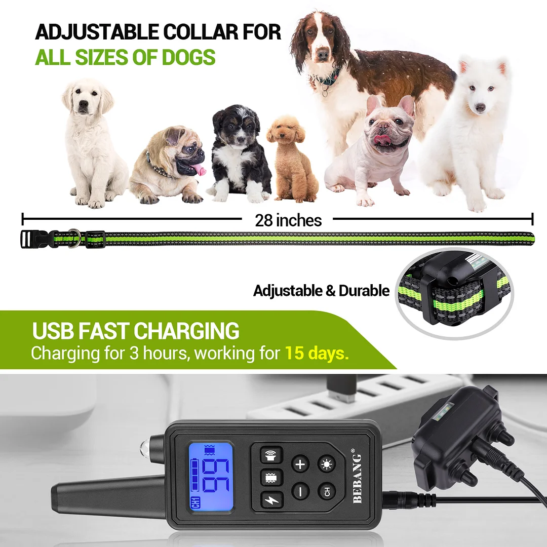 Dog Training Collars, Dog Shock Collar with Remote 880yards, 3 Modes Beep Vibration Shock, IPX7 Waterproof, LED Light, USB Charging, Perfect for Training Small Medium Large Dogs