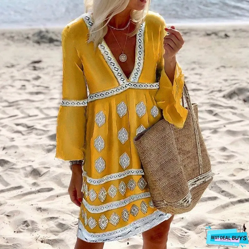 Summer Retro Print Casual A-line Loose Dress