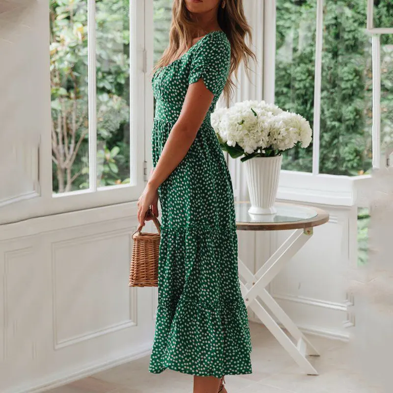 Churchf Churchf New Wish Burst Square Collar Bubble Sleeve Floral Dress Dress
