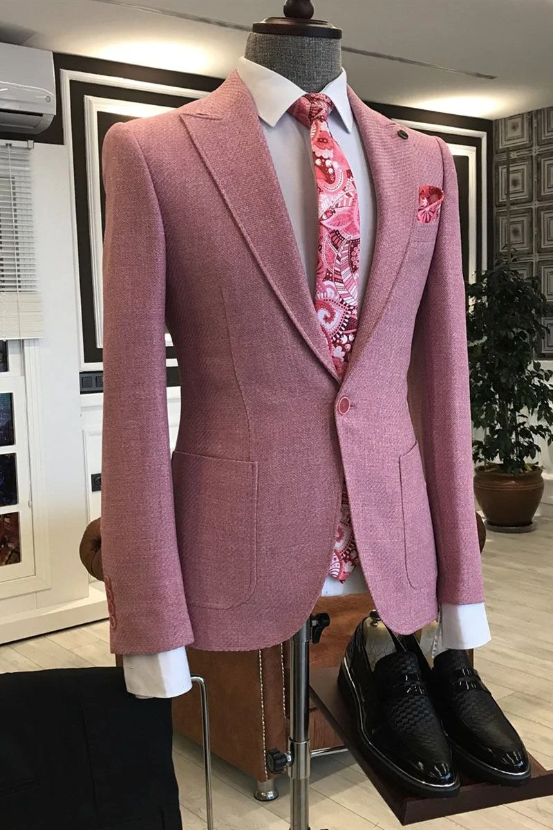 Simple Pink One Button New Best Suit For Men With Peaked Lapel Party