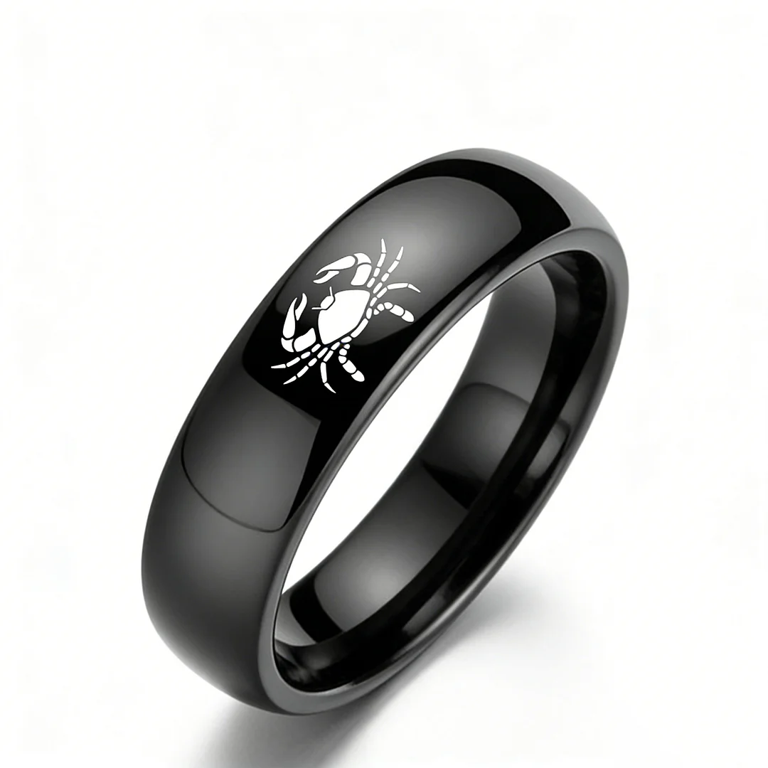 Black Cancer Couples Dome Tungsten Carbide Rings Prints Laser Design Domed Tungsten Wedding Band 4MM 6MM 8MM Width