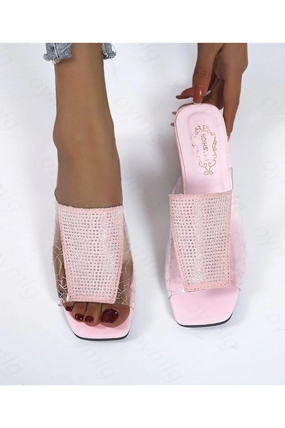  Fashion Summer Crystal Sandals Rhinestone Heels Open Toe Shoes Woman Colorful Ladies Beach Flip Flops Slides 928-0