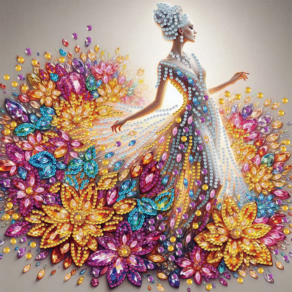 Girl In Flower Skirt 30*30cm(canvas) special shaped drill diamond painting