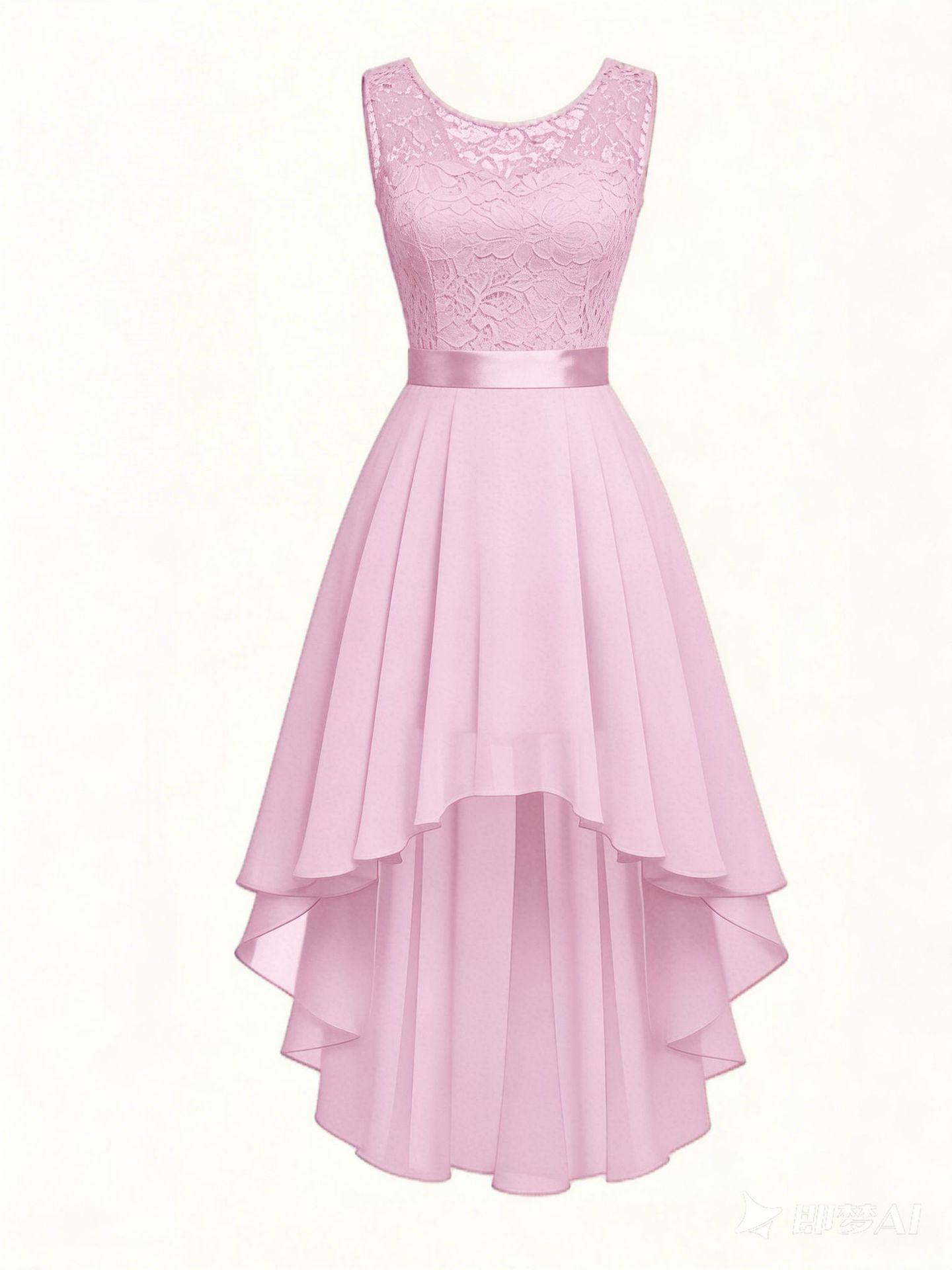 Solid Lace Sleeveless High-Low Party Dress