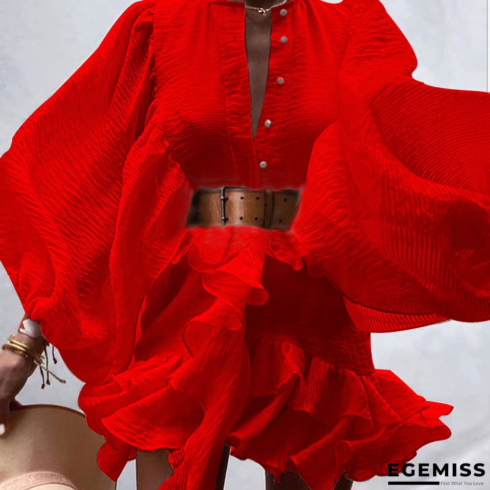 Lantern Ruffled Waist Slim Dress | EGEMISS
